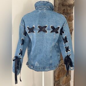 Bershka Ribbon Back and Arms Oversized Denim Jacket. Lace-Up Arms| Back. #Denim